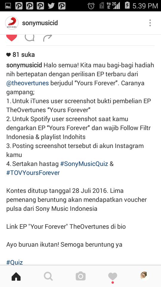 FYI, ini ada quiz nih tunists di instagram <a href="/SonyMusicID/">Sony Music Indonesia</a> 👌 ikutan yu tunists and wish you luck💪👌