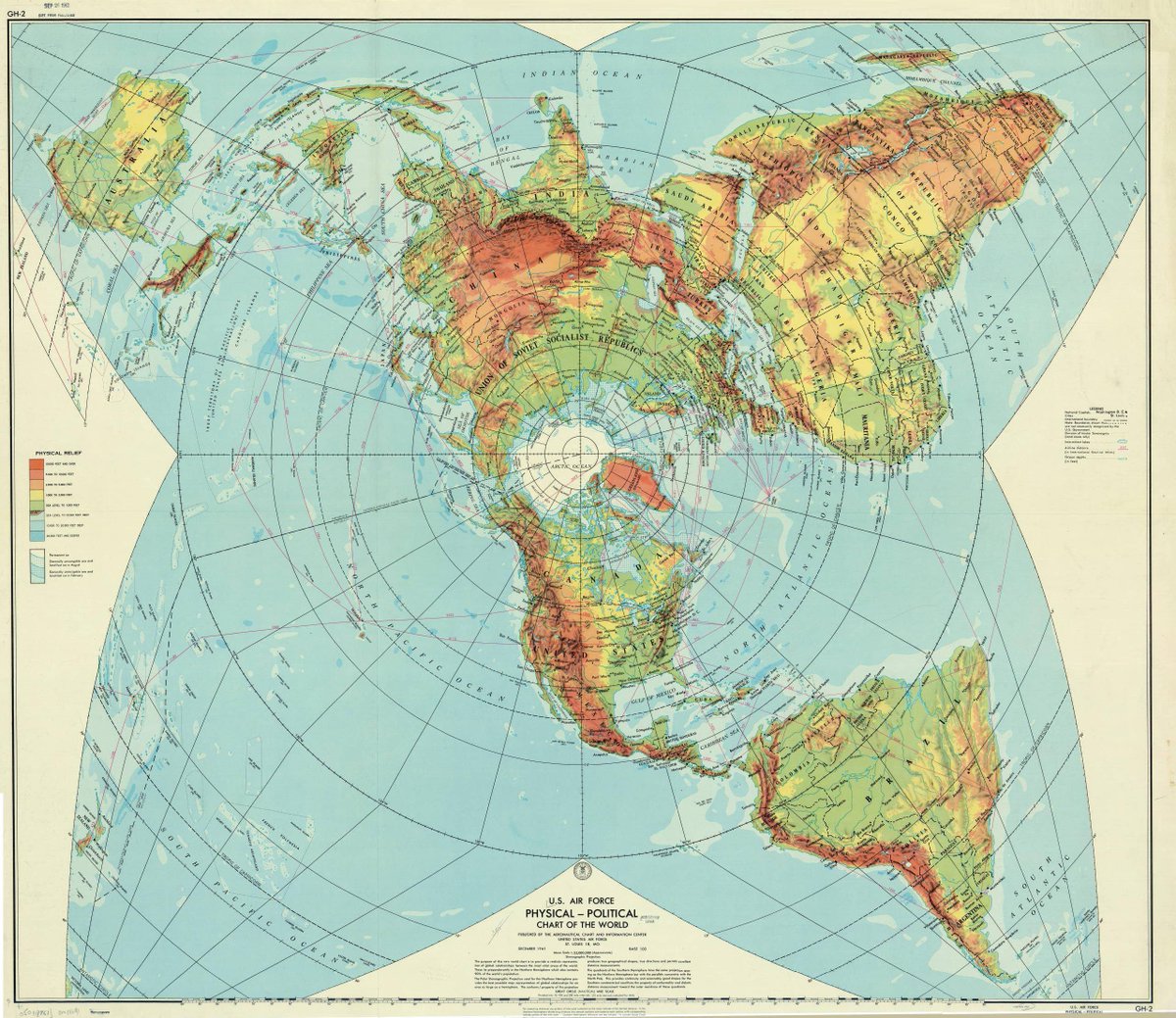 地図フリーク على تويتر 米空軍作成の世界地図https T Co Oi5icmdfjg ミサイルの時代 北極を中心に主要国が密に集まっている様を把握したのだろう 1961年は 核戦争に拡大しかけたキューバ危機の前年 米ソが核ミサイルを撃ち合えばカナダ上空を飛ぶことは 平面の