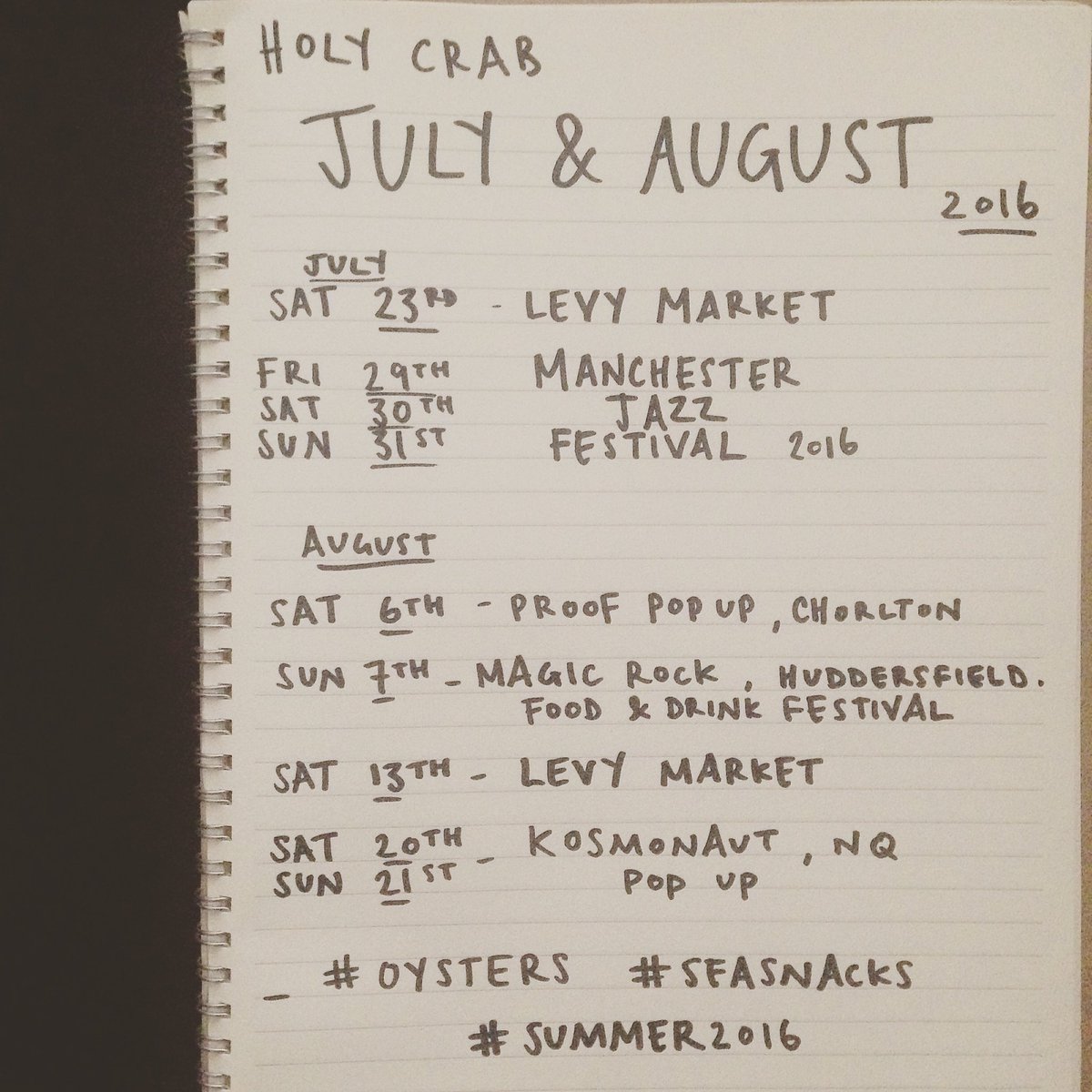 Some of you lovely folk have been asking where we'll be over the next few weeks! Here you go! #partytime 🦀👌🏻🍻🎉