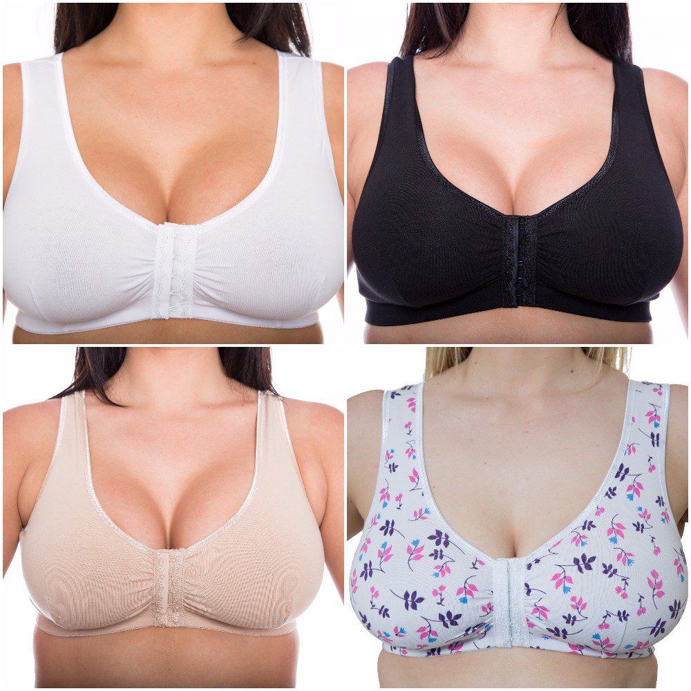 Front Fastening Sports Non Wired bra Size 34 to 48 B-C-D-DD white Black &  Nude