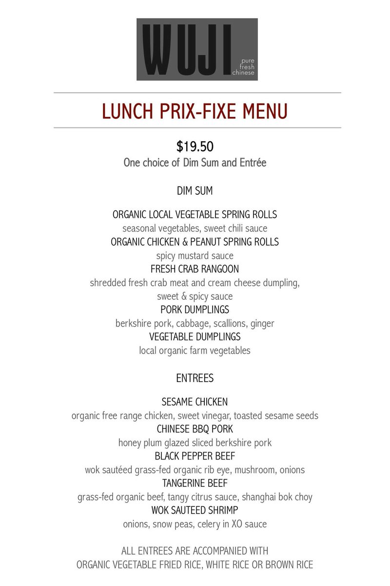 Now from 12-3, 7 days a week #WUJIRye will feature a Lunch Prix-Fixe Menu for $19.50!
