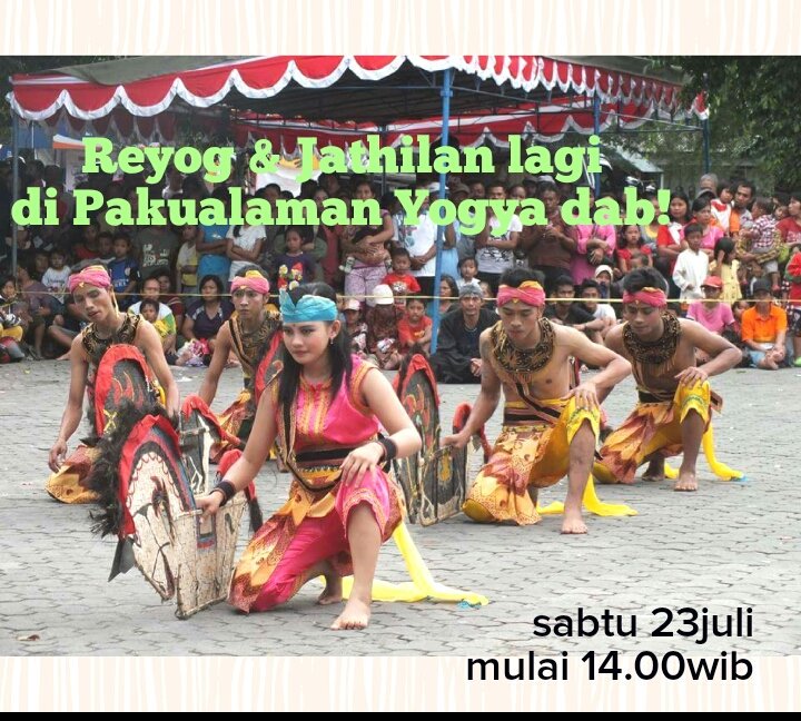 museum_jogja's tweet photo. @area_jogja Reyog+Jathilan+Gladhi Bregada+dagelan mataram dll @PuraPakualaman #jogja sabtu 23-jul mulai 14.00wib https://t.co/rp0qqkIKXj