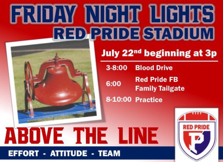 RedPrideNation's tweet photo. Come out TONIGHT to Red Pride Stadium for the annual PHS Football "Under The Lights" practice open to all! https://t.co/eoOEnZZ7Rb
