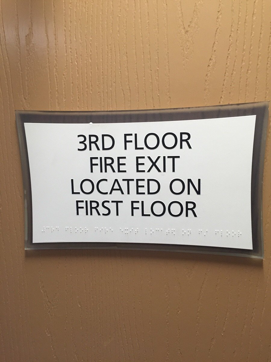 SDCservicesInc's tweet photo. Fire exists - where #safety shouldn't be ambiguous. https://t.co/55pmGWhMHr
