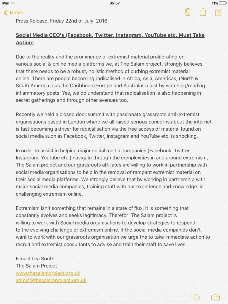 TheSalamProject's tweet photo. @Conflicts SocialMediaCEO'sMustTakeActionNow #rejectisis #rejectbokoharam #rejectalshabaab #rejectdaesh https://t.co/Bh3J2dK42B
