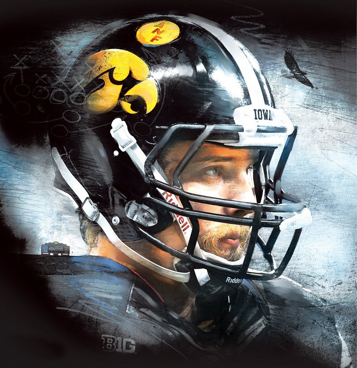 MMarturello's tweet photo. Illustration of @cjbeathard for this Sunday's Register profile of @TheIowaHawkeyes quarterback. https://t.co/9f4Wdq4pPn