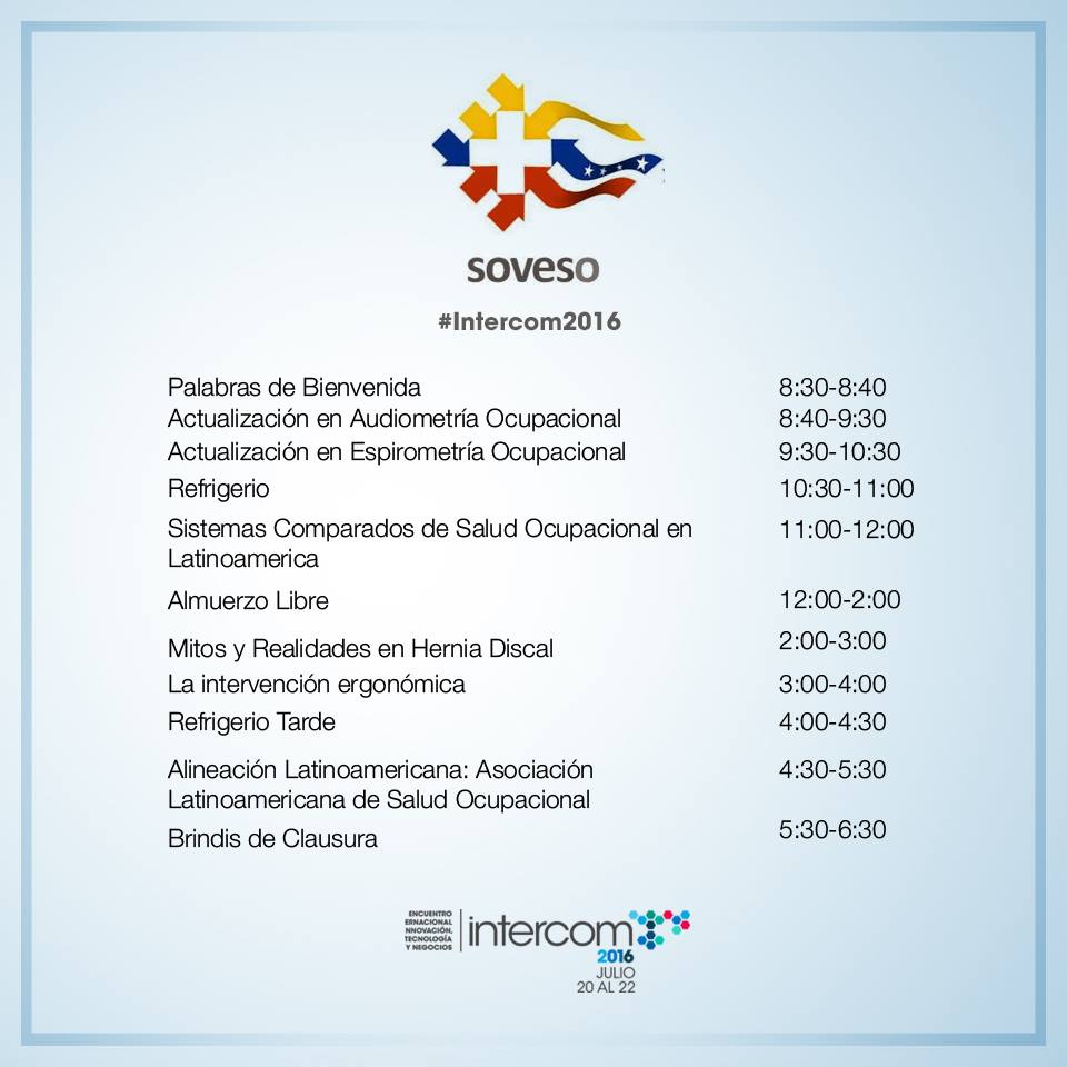 IntercomVzla's tweet photo. Cronograma de contenidos de las exposiciones de METCON Y SOVESO en #intercom2016 https://t.co/2zUSVyYHxs