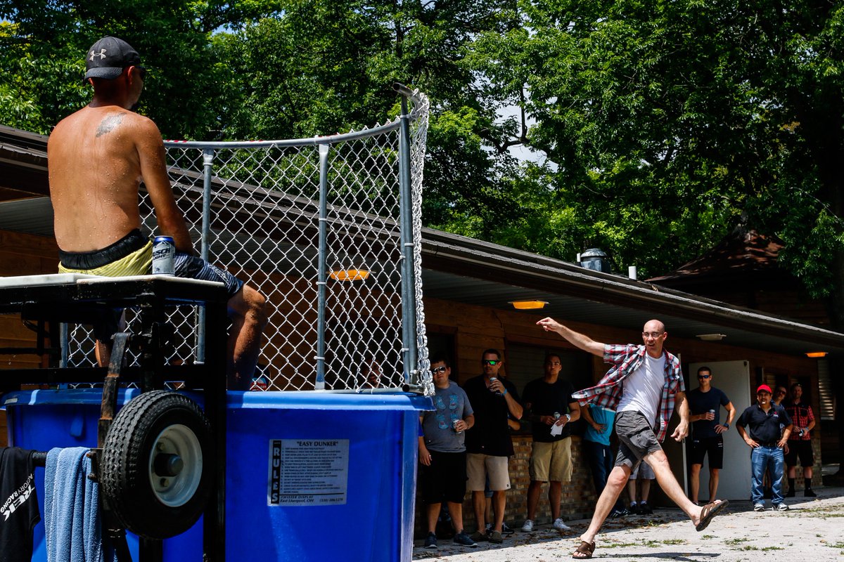 WorkAtTrek's tweet photo. The Waterloo manufacturing team celebrates their recent success by "dunking the boss" at a company picnic #TrekYeah https://t.co/jmAP1s3tCW
