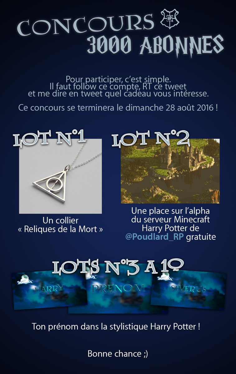 LePotterTime's tweet image. ⚡️ CONCOURS 3000 ABONNÉS ⚡️
Pour participer, RT ce tweet et follow moi !
Dis moi ton lot préféré 😇
#HarryPotter