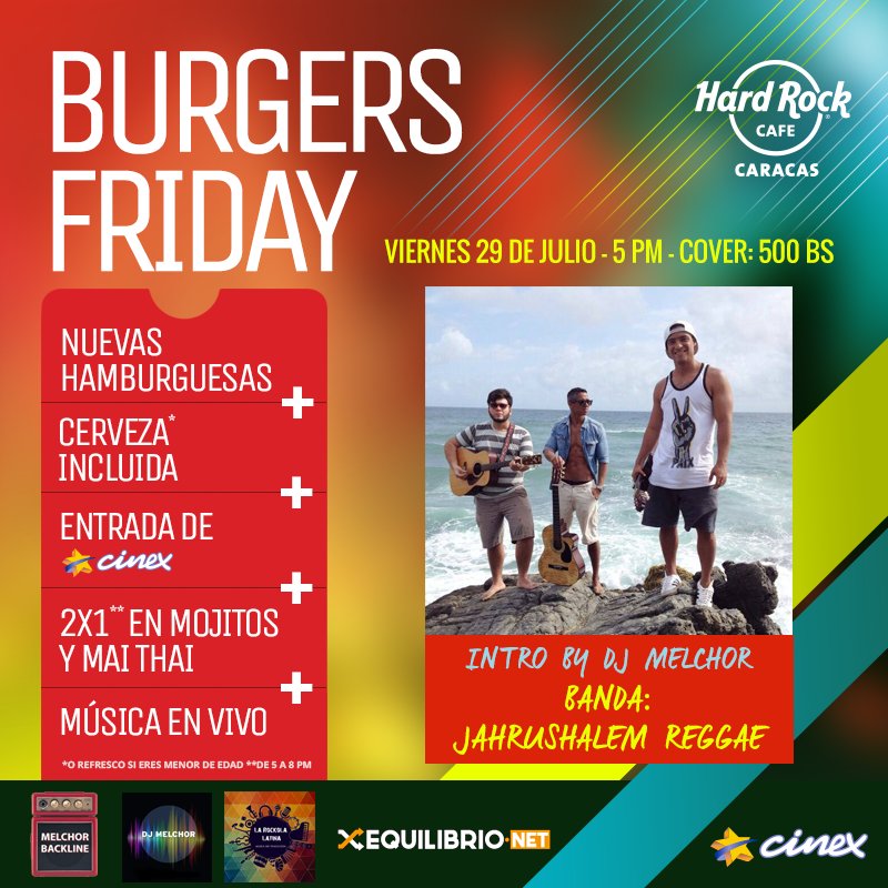hardrockcafeccs's tweet photo. ¿Amante del #Reggae? Impelable disfrutar de @JAHRUSHALEM en nuestro #29Jul en #HardRock https://t.co/7D9ORzULrr