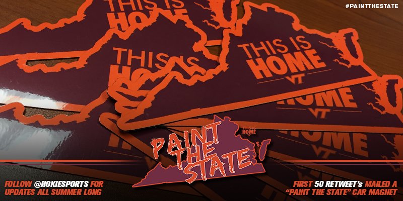 hokiesports's tweet image. Happy Friday! First 50 retweets will win a #PaintTheState car magnet!

#ThisIsHome