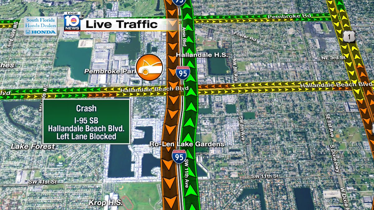 DISABLED CAR: I-95 SB & Hallandale Beach Blvd. A left lane is blocked. #TRAFFIC https://t.co/bjSRYyAeE4