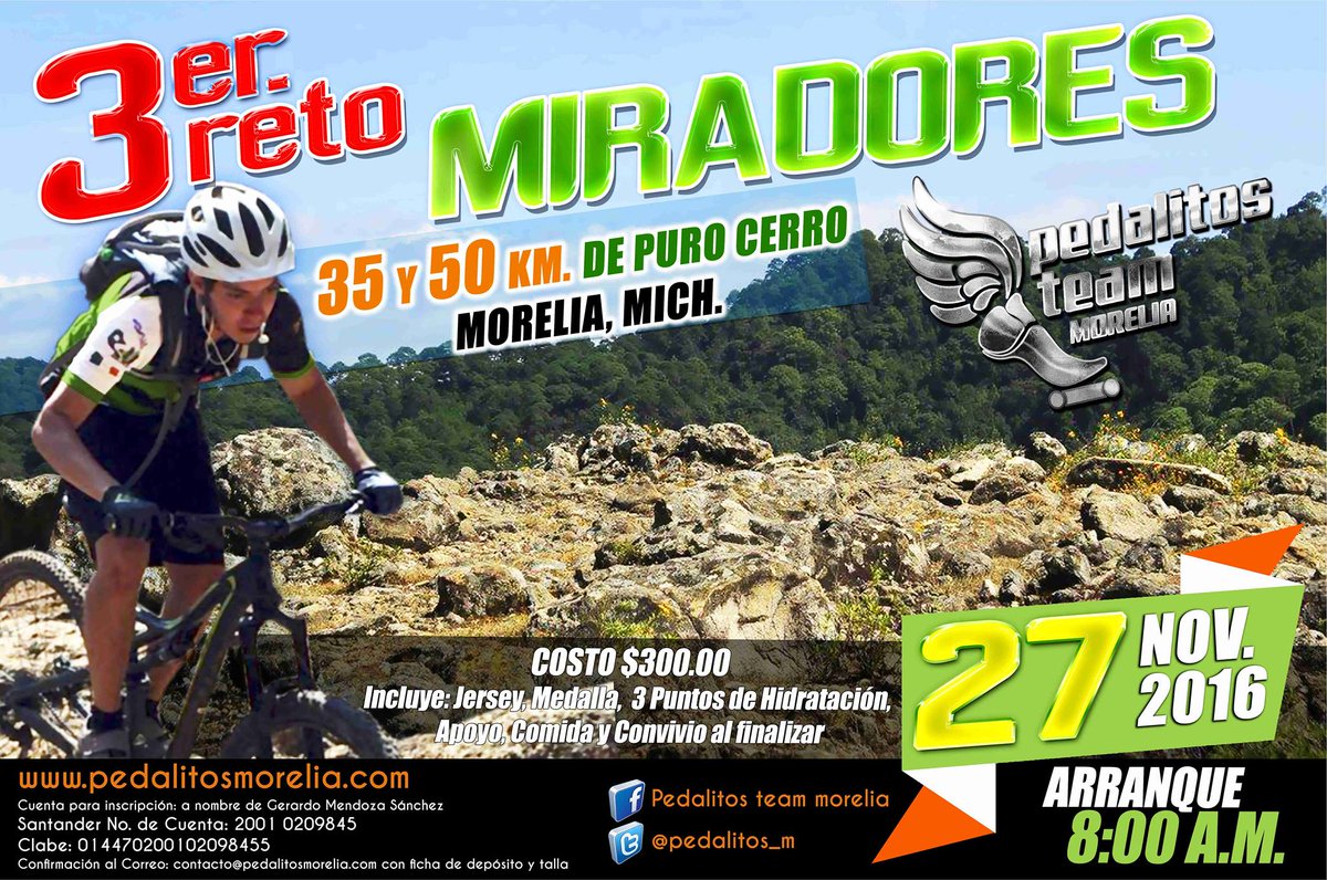 pedalitos_m's tweet photo. @Ciclosruiz Hola amigos, los invitamos a nuestro 3er Reto #LosMiradores en #Morelia #Michoacán #México ¡Saludos! #RT https://t.co/UROv5cAMRh
