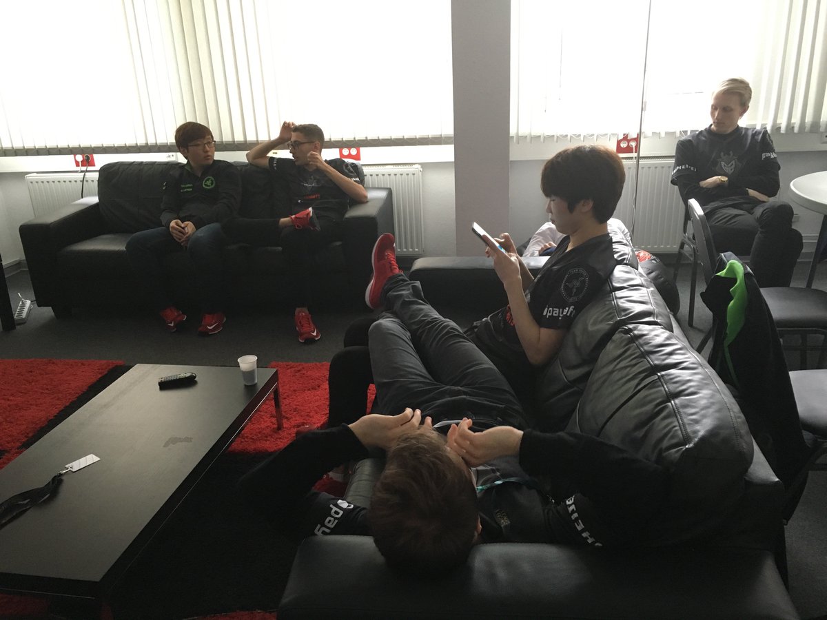 G2esports's tweet photo. Dinner and chill before we take the stage at the #EULCS very soon! Make sure to tune in :)
#G2PSC #G2SH #G2RZR https://t.co/v3JCVvbbvB
