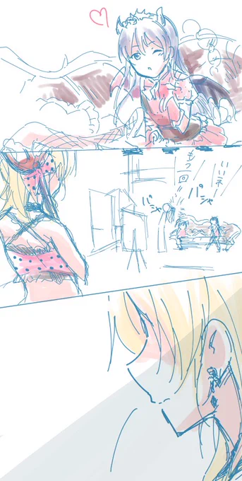 投げキッスもお手の物になってしまった海未にどこかもやつく絵里の落書き(クーヤさんのネタを勝手にリスペクトさせていただきました…) 