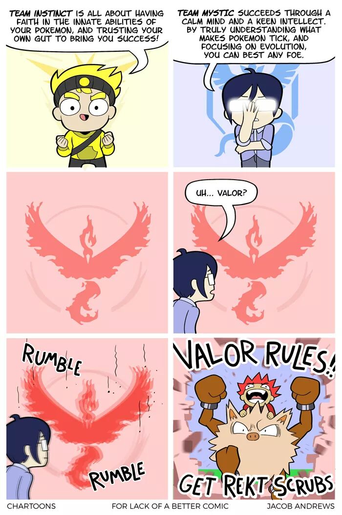 Poke_Team_Valor's tweet photo. By For Lack of a Better Comic
#TeamValor #TeamMystic #TeamInstinct #PokemonGO https://t.co/xh5PHCManK