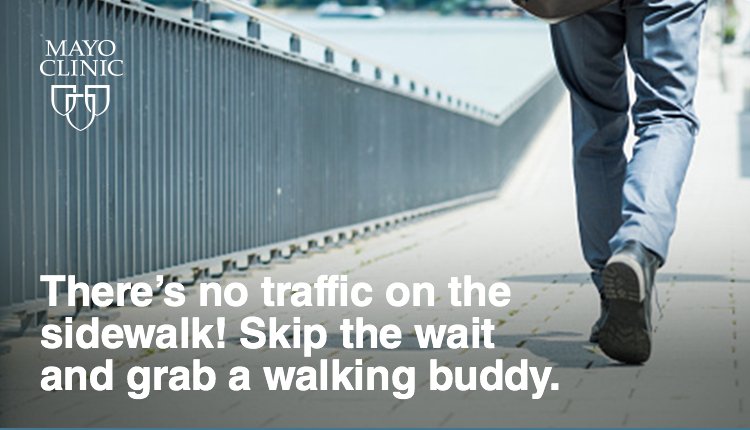 MayoClinic's tweet photo. #Walking 30-60 mins a day greatly reduces your risk of heart disease, cancer, stroke, diabetes. https://t.co/tXe6fw0xks