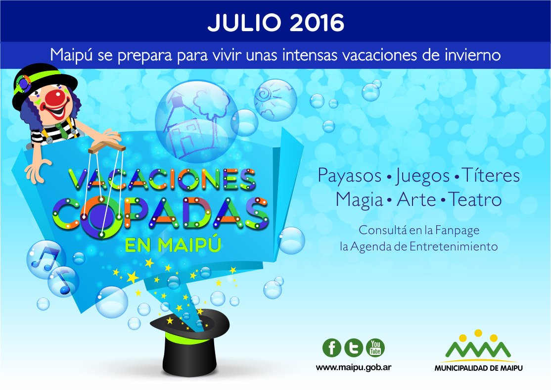 MaipuMunicipio's tweet image. #VacacionesCopadas en #Coquimbito  
#Hoy 15/7 15hs Bº Tropero Sosa - Salón Cáritas 
AGENDA goo.gl/rYdQLA