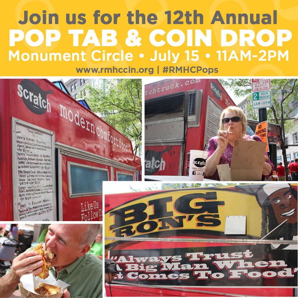 Make a difference &amp; enjoy food from <a href="/scratchtruck/">Scratchtruck</a> &amp; <a href="/BigRonsBistro/">Big Ron's Bistro</a> at our Pop Tab and Coin Drop today! #RMHCPops