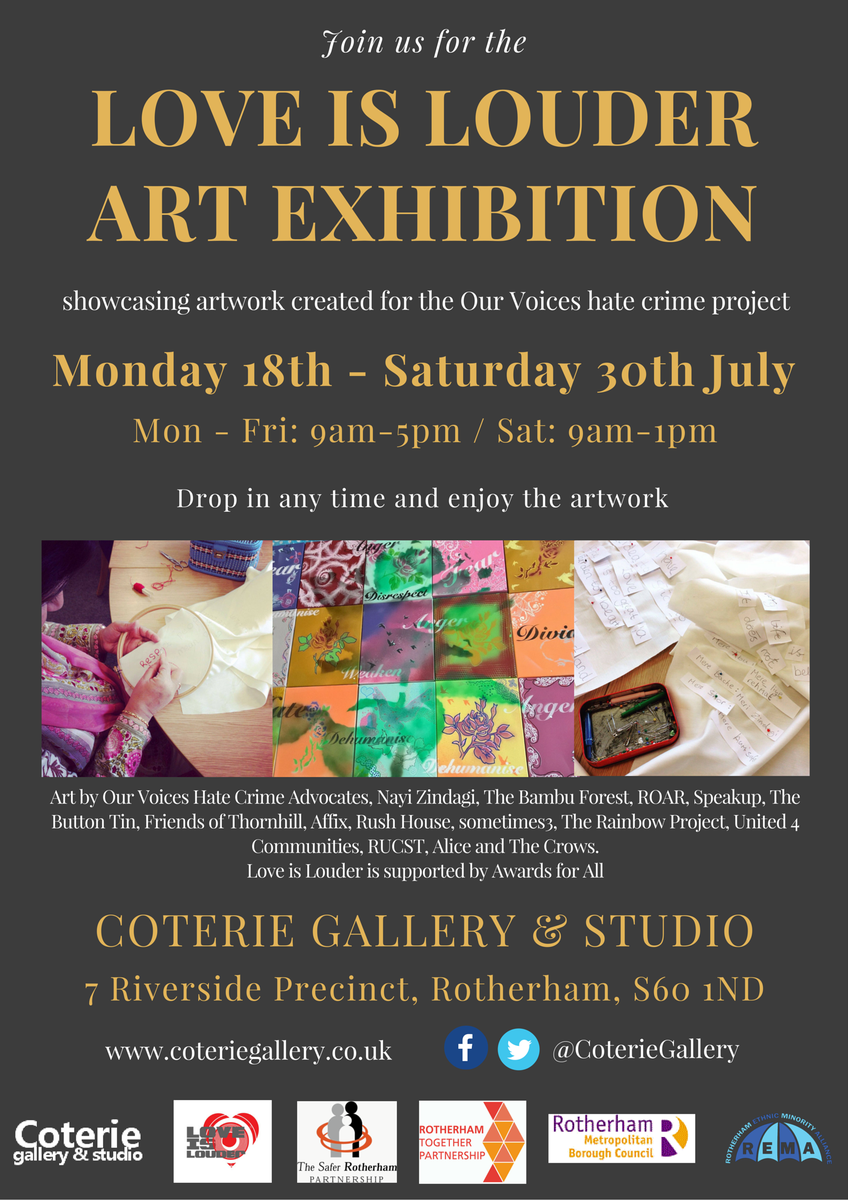 RT_Partnership's tweet photo. Details about the #LoveIsLouder art exhibition #Rotherham #letsgetrotherhamtalking https://t.co/Lld4CefaUO