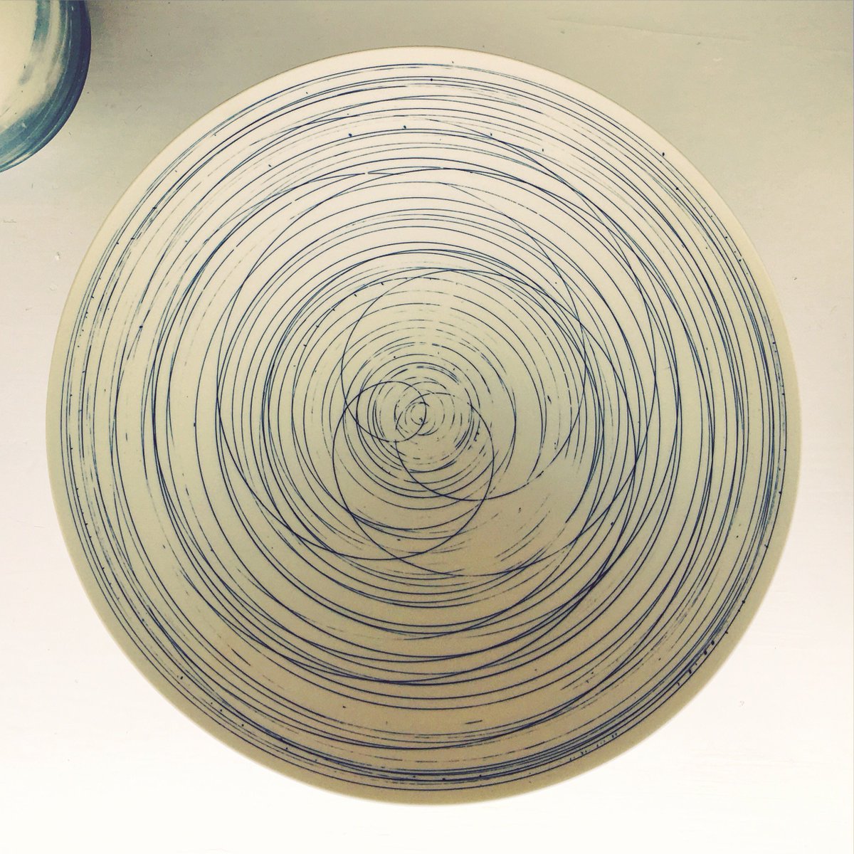 BesideTWaveLDN's tweet photo. Interior detail of @AliTomlin 'Large bowl: blue lines' #art #porcelain #detail #bluelines #ceramics #london https://t.co/lKOzStxxZy