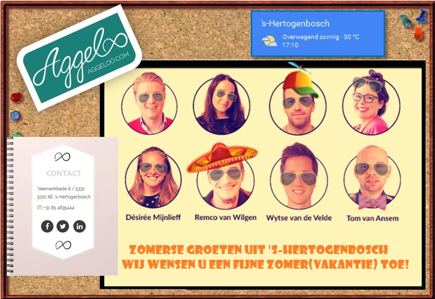 Fijne vakantie gewenst! Wij zijn uiteraard de hele vakantie bereikbaar op support@aggeloo.com en 0854835444