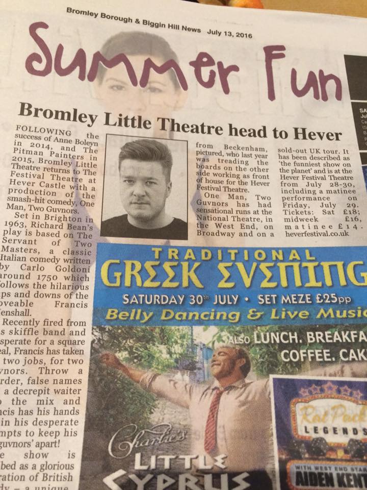 heverfestival's tweet photo. Read all about it! Read all about it! This week we welcome BLT as they bring One Man, Two Guvnors to the stage! https://t.co/iZpzZlqbkf