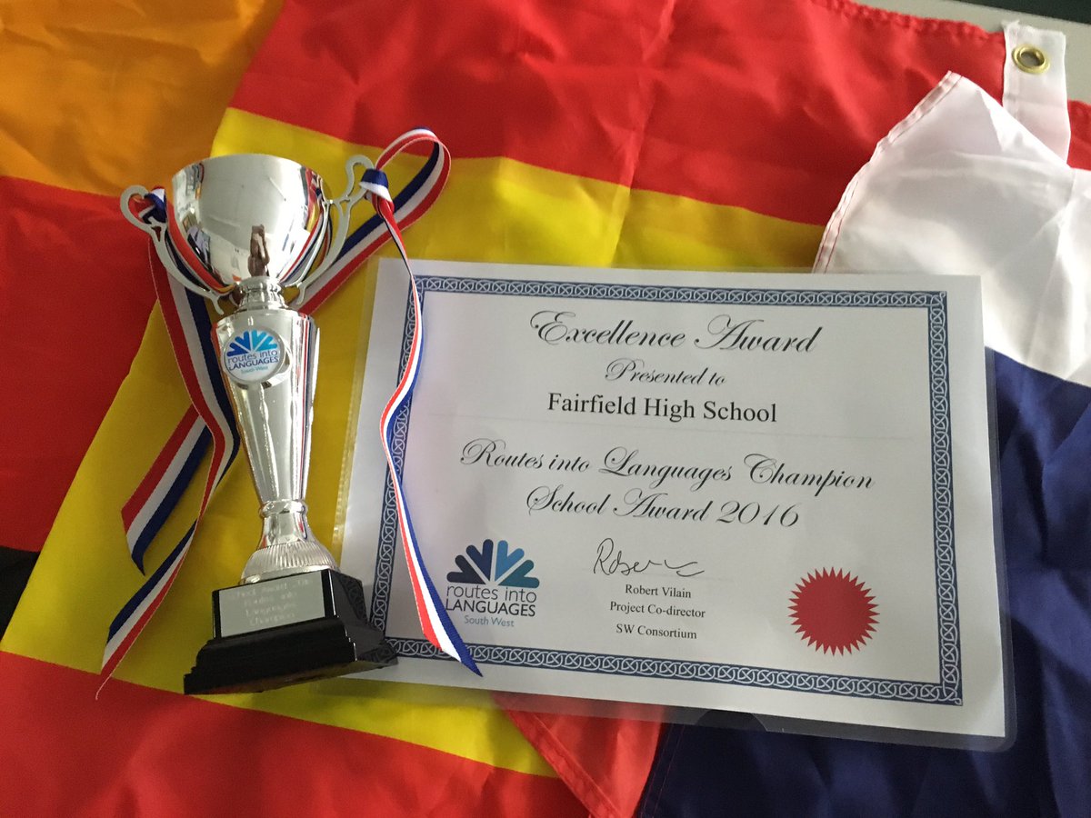 (FHS) Fairfield High School Languages Department (@FHS_MFL) on Twitter photo 15/07/2016 18:26:06 @FHSBristol @Routesintolangs @RoutesSouthWest We are thrilled to be awarded languages champion 2016. @FHSBristol @Routesintolangs @RoutesSouthWest We are thrilled to be awarded languages champion 2016.