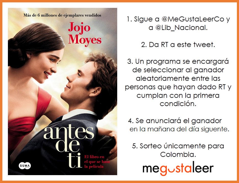 Penguinlibrosco's tweet photo. #UnLibroPorDía RT y seguir a @MeGustaLeerCo y @Lib_Nacional para ganar #YoAntesDeTi de @jojomoyes. https://t.co/kfN0TmKKzA