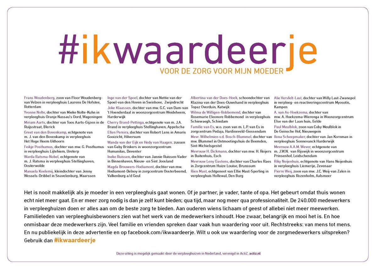 znwv's tweet photo. Speciale campagne @ActiZbrancheorg waardering zorgmedewerkers. Uw waardering uiten? Twitter mee met #ikwaardeerje https://t.co/zoEQhBvFgx