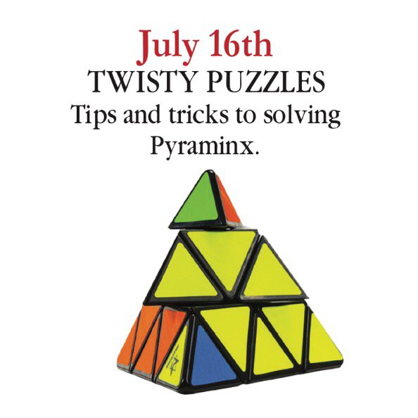 recent_toys's tweet photo. #Austin Don’t forget to join us at @BookPeople tomorrow from 1-2 for tips and tricks to #solving the #Pyraminx! https://t.co/Ghq8kr5BM5