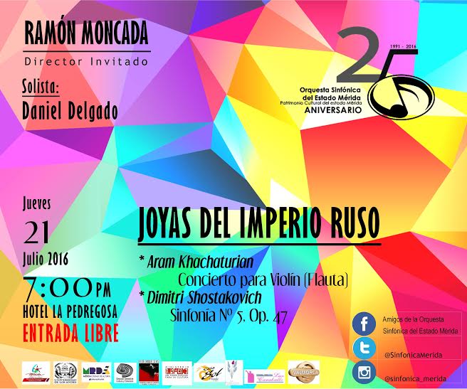 CONCIERTO 21 DE JULIO <a href="/hotelpedregosa/">Hotel La Pedregosa</a> ENTRADA LIBRE 7PM <a href="/leoperiodista/">Leonardo León</a> <a href="/OrquestaElVigia/">Núcleo El Vigia</a> <a href="/orquestaula/">Orquesta de Cámara</a> <a href="/ProMusicaVzla/">Pro Música Venezuela</a>