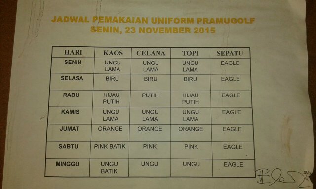 Jadwal seragam:)
