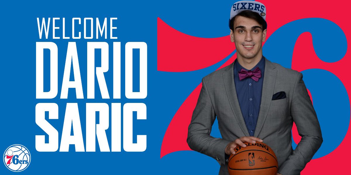 sixers's tweet photo. Join us in welcoming Dario Saric to the squad! #PHILAfirst https://t.co/YFmkxv61uP