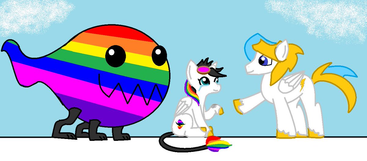 Hotjohnitron's tweet photo. White Thunder (me) helping @Lightning_Bliss up after she made a rough landing and sprang her hoof. #HelpingHoof https://t.co/joycztSEjz