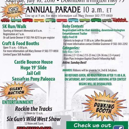 Come out all day activities for all ages! 5k, Parade, Bouncy things, baby contest, water fights, handmade items