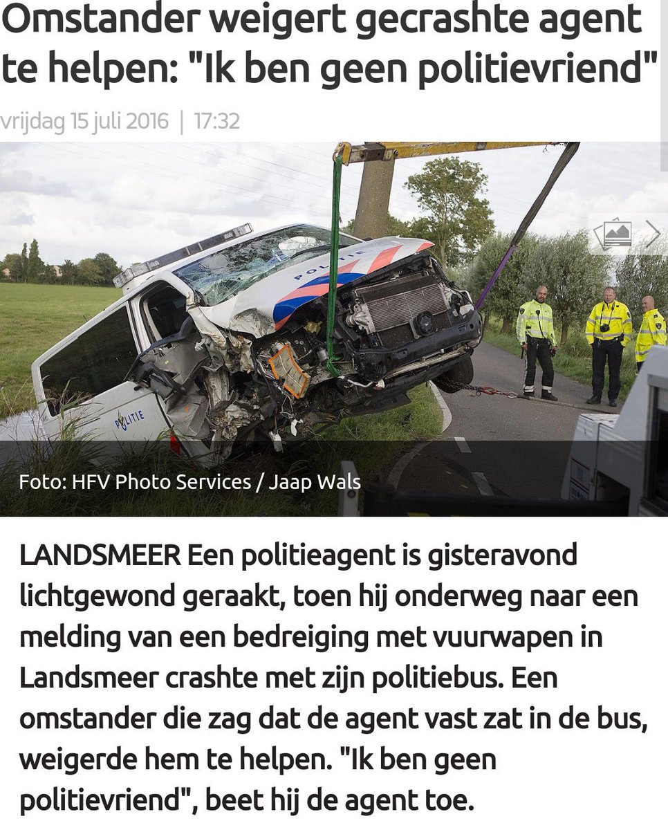 Dan ben ik sprakeloos:
Omstander weigert agent uit gecrasht voertuig te helpen. 
rtvnh.nl/nieuws/188494/… #fail