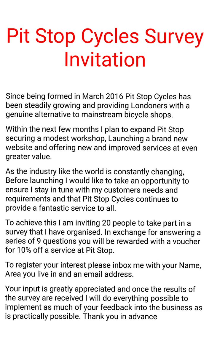 Pitstopcycles's tweet image. Pit Stop Cycles survey chance to grab a 10% off voucher. SHARE READ AND RETWEET!!!