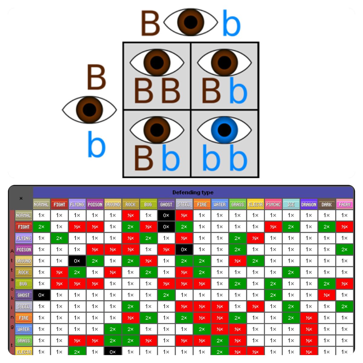 PLoiLam's tweet photo. @MatthewOldridge @JenApgar @DonFraser9
Punnett Square vs part of Pokemon type chart.
#LotsOfLearningOpportunities https://t.co/9uvYTV1loz