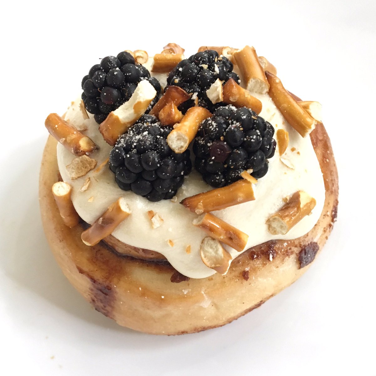 Today we topped our #dailyspecial with cotton candy frosting, fresh blackberries, and pretzel pieces!