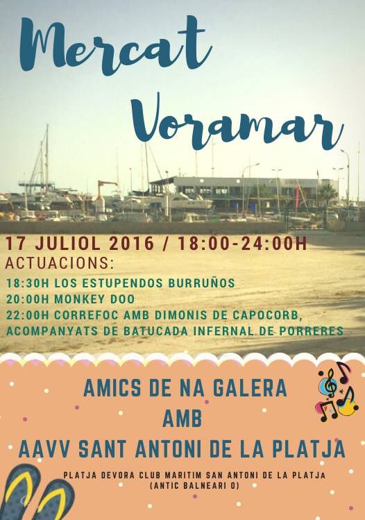 Diumenge 17 Mercat Voramar i actuacions de #estupendosburruños @MonkeyDoo_es i <a href="/DimonisCapocorb/">Dimonis de Capocorb</a> <a href="/all_in_catering/">ALL IN Catering</a>