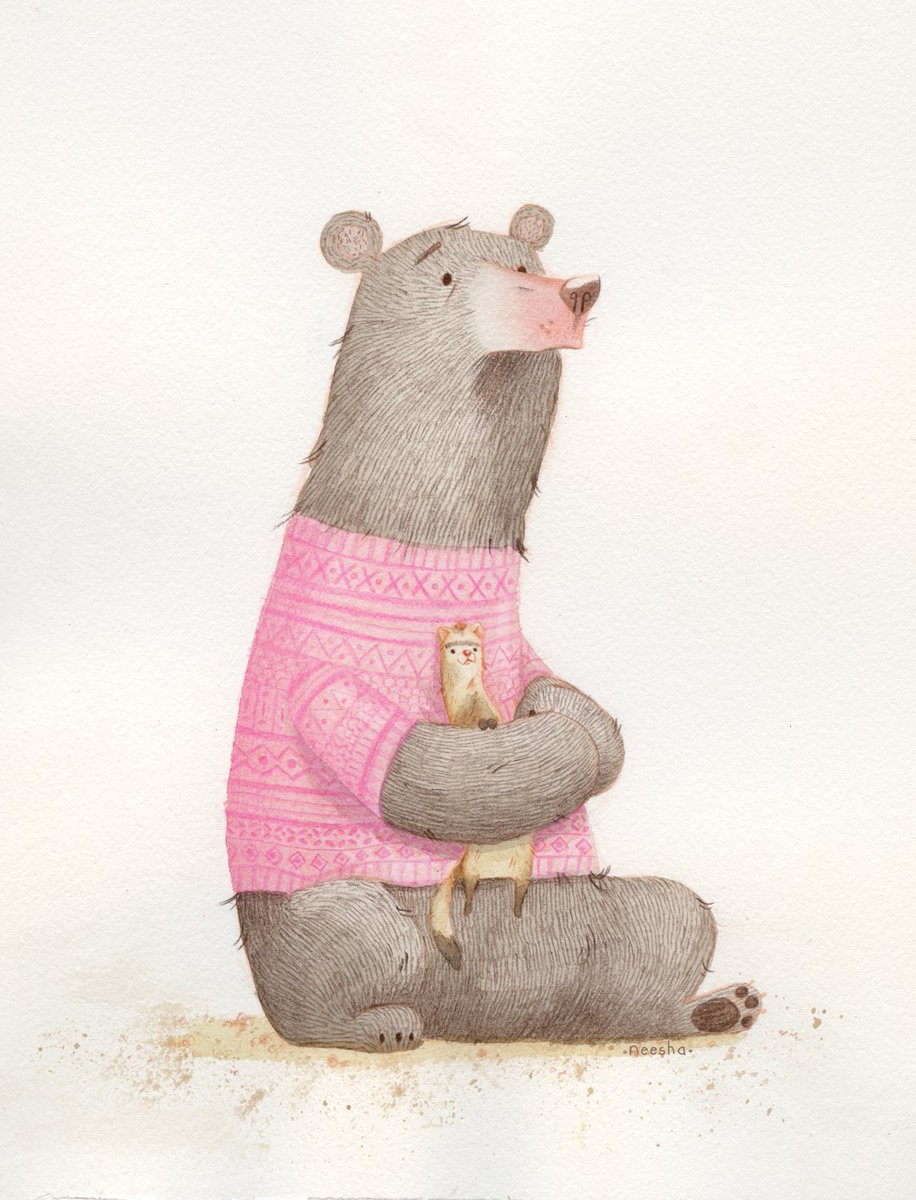NeeshaHudson's tweet photo. A little buddy painting for this weeks #colour_collective #pink #ferret #kidlitart  @Clr_Collective https://t.co/TNEwagWqni
