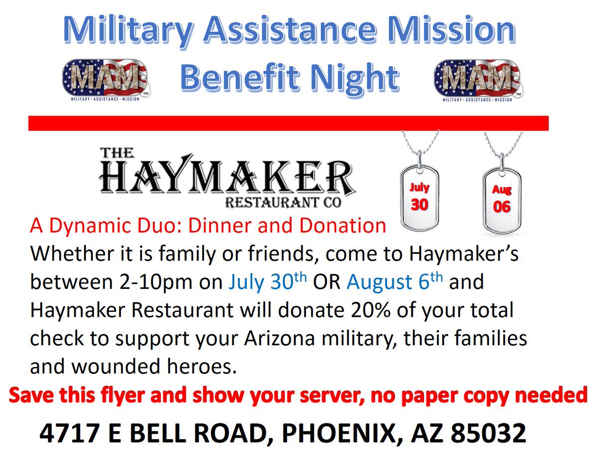 azmamorg's tweet photo. Mark your calendar and save this pic #haymaker #supportourmilitary #azmam #honor https://t.co/y2RAQexRNo