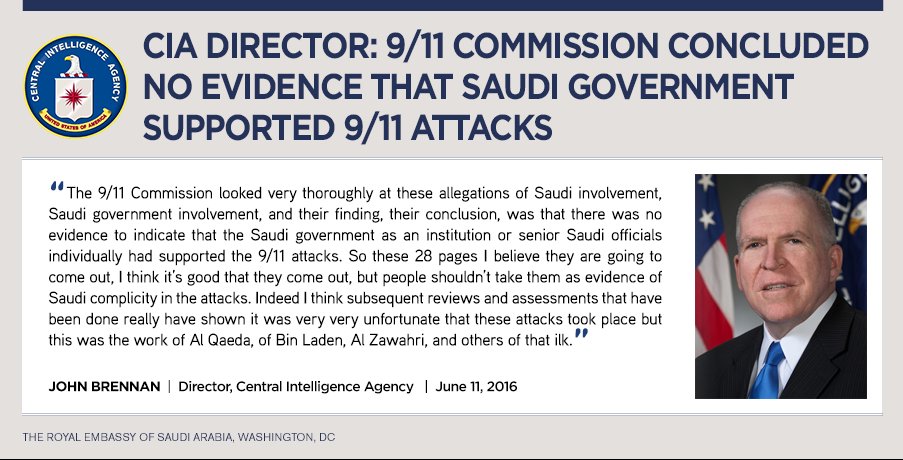 SaudiEmbassyUSA's tweet photo. CIA Director: Some May Use 28 Pages to "Misrepresent the Facts" https://t.co/AfoX3JGAX3