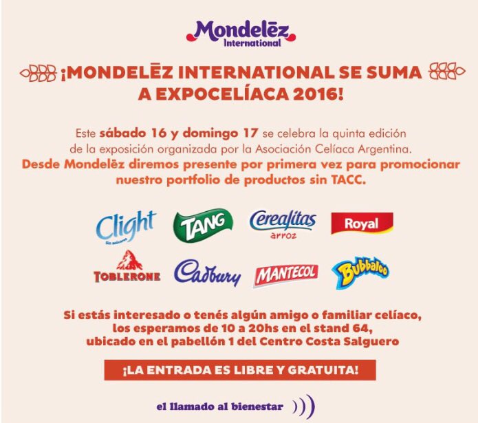 CadburyArg's tweet photo. Este fin de semana estaremos con nuestras opciones sin TACC en la #ExpoCeliaca en @CCOSTASALGUERO. Te esperamos! https://t.co/GCUODVaVPu