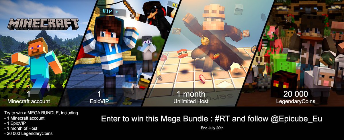 Epicube_Eu's tweet image. Try to win our biggest giveaway bundle ever ! :O #RT and follow to enter ! #MinecraftAccount #EpicVIP #Host &amp;amp; more !