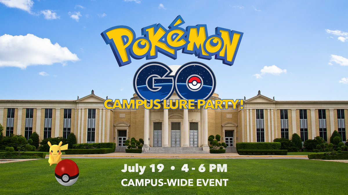 SWBTS's tweet image. .@PokemonGoHub trainers, @swbts is hosting a lure party on Tuesday from 4-6pm. Come catch 'em all! #PokemonGO