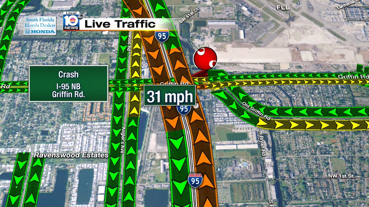 CRASH: I-95 NB & Griffin Rd. Expect delays.  #TRAFFIC https://t.co/jGnS6DrDDd