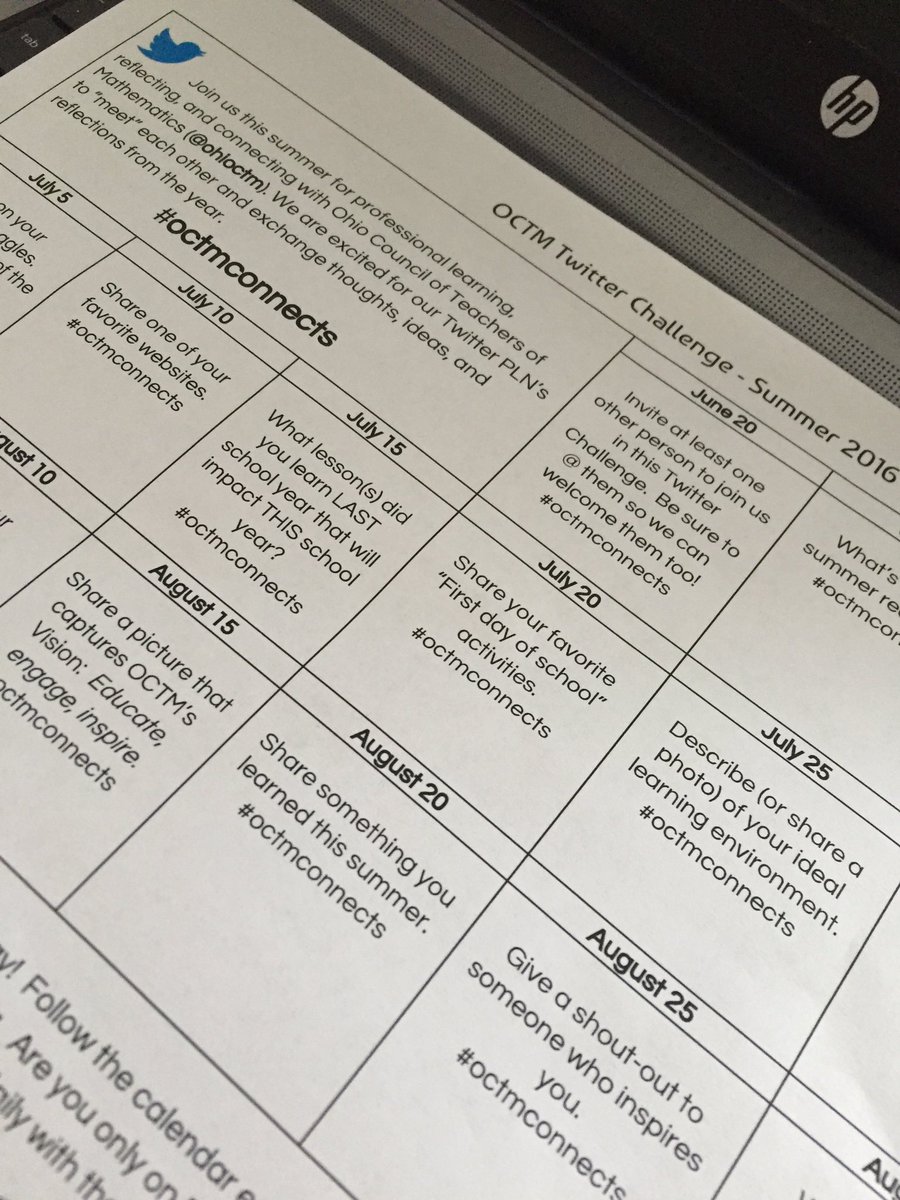 Join <a href="/ohioctm/">Ohio Council of Teachers of Mathematics</a> each x5 date this summer #octmconnects docs.google.com/document/d/1Ei…