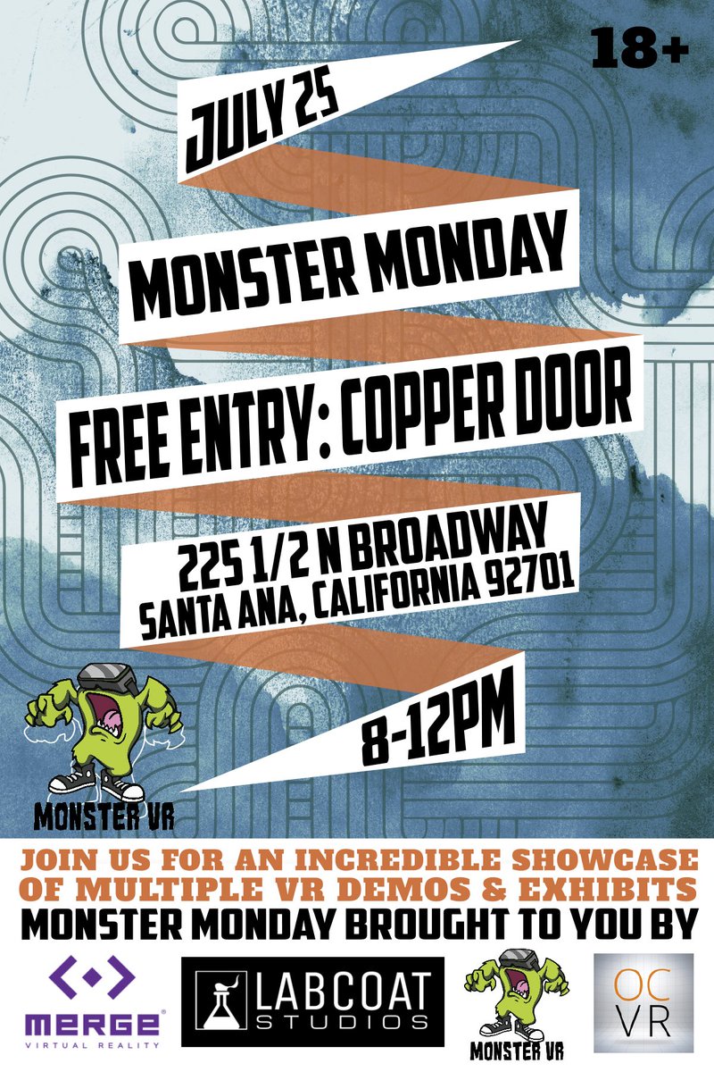 MonsterVR_'s tweet image. Want to try #VR? Come experience NEW #VirtualReality games/demos Mon. July 25 at our 8th Monster Monday. It's on us!
